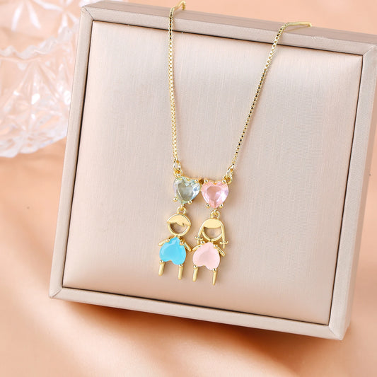 Luckacco Hot Sale Gold Plated Heart-Shaped Crystal Boys Girls Pendant Necklace For Women Girls Daily Wear Choker Birthday Gift Jewelry