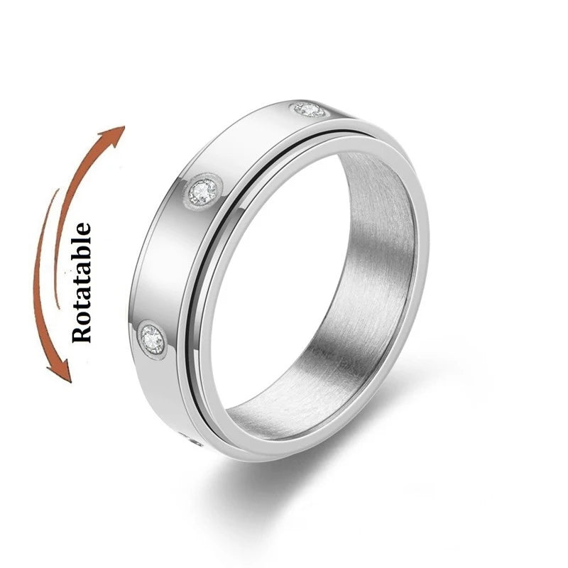 luckacco simple stainless steel anxiety fidget spinner rings for couple rotating anti stress wedding band knuckle ring fashion jewelry