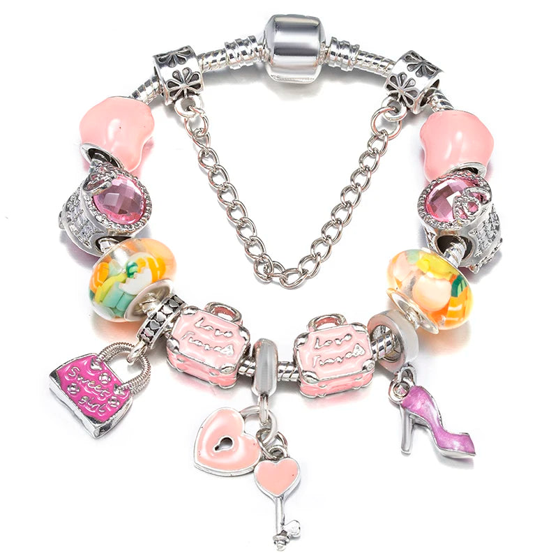 luckacco baopon spring styles butterfly pansy beads charm bracelets diy fine bracelets for women men fiancee bijoux pulseras jewelry gift
