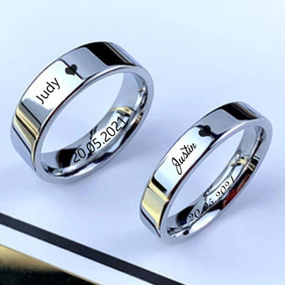 Luckacco 6/8mm Smooth Customized Stainless Steel Silver Color Ring for Women Men Custom Engrave Name Logo Lover Couple Charm Jewelry Gift