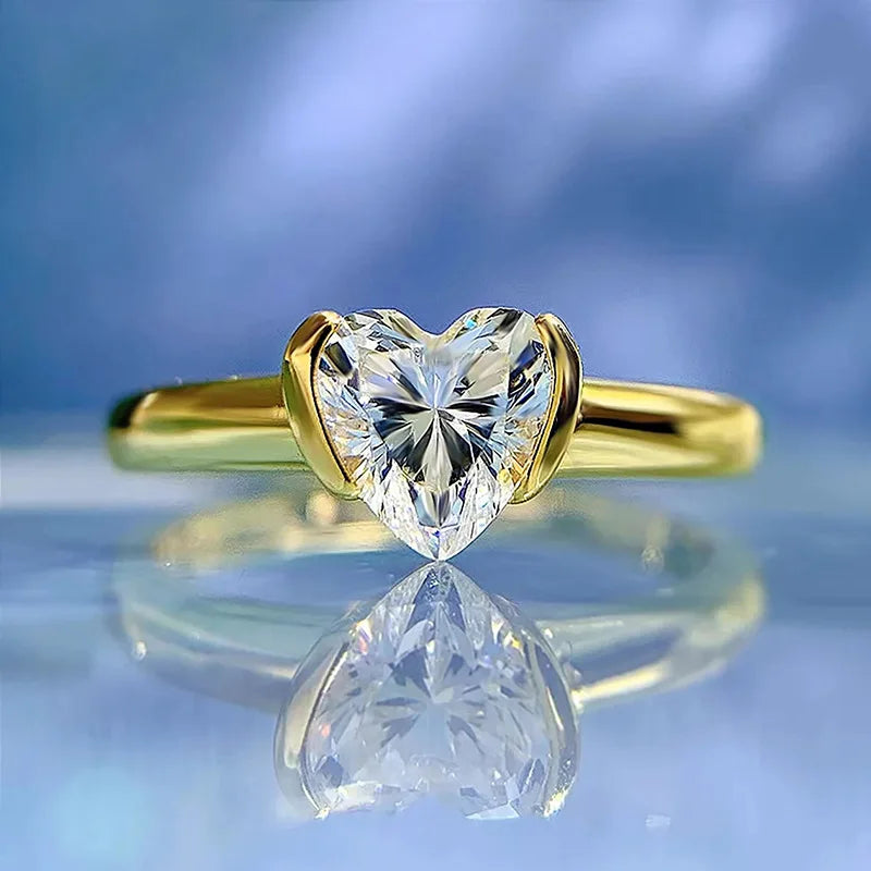 luckacco romantic pink heart shaped ring for female cubic zirconia bridal wedding party  with minimalist fashion jewelry accessories
