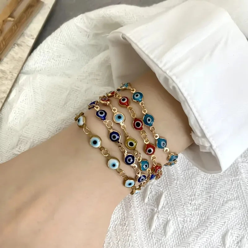 luckacco lucky turkey evil eye bracelet for women men colorful red blue eye adjustable metal chain bangles good luck wealth jewelry gifts