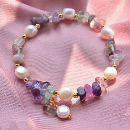 Luckacco 100% Natural Freshwater Pearl & Purple Crystal 14K Gold Filled Female Charm Bracelet Jewelry For Women Christmas Gifts No Fade