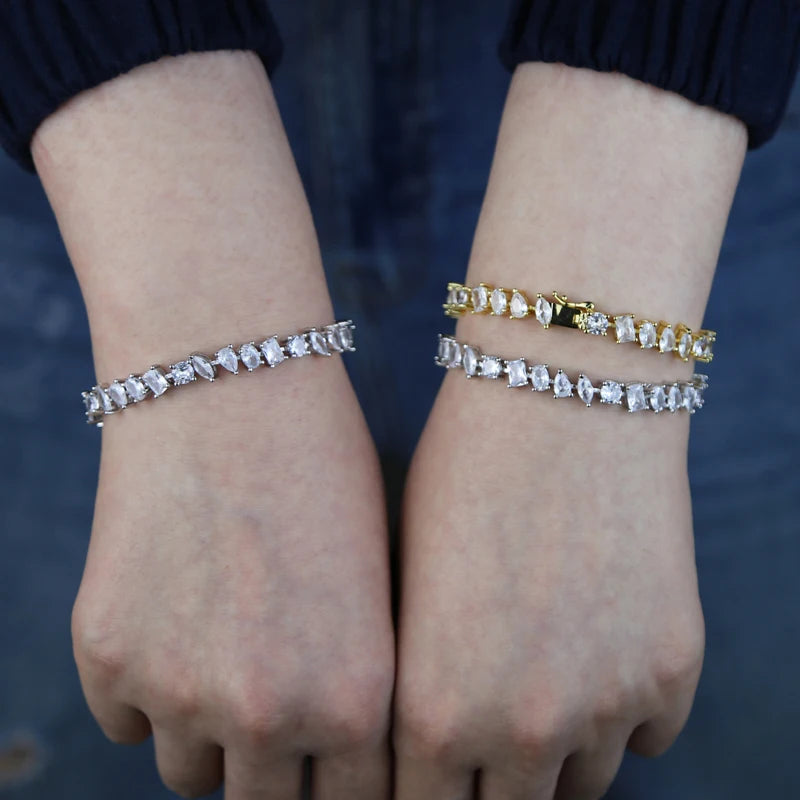 luckacco 5a cubic zirconia iced out bling geometric cz tennis chain bracelet for women luxury jewelry