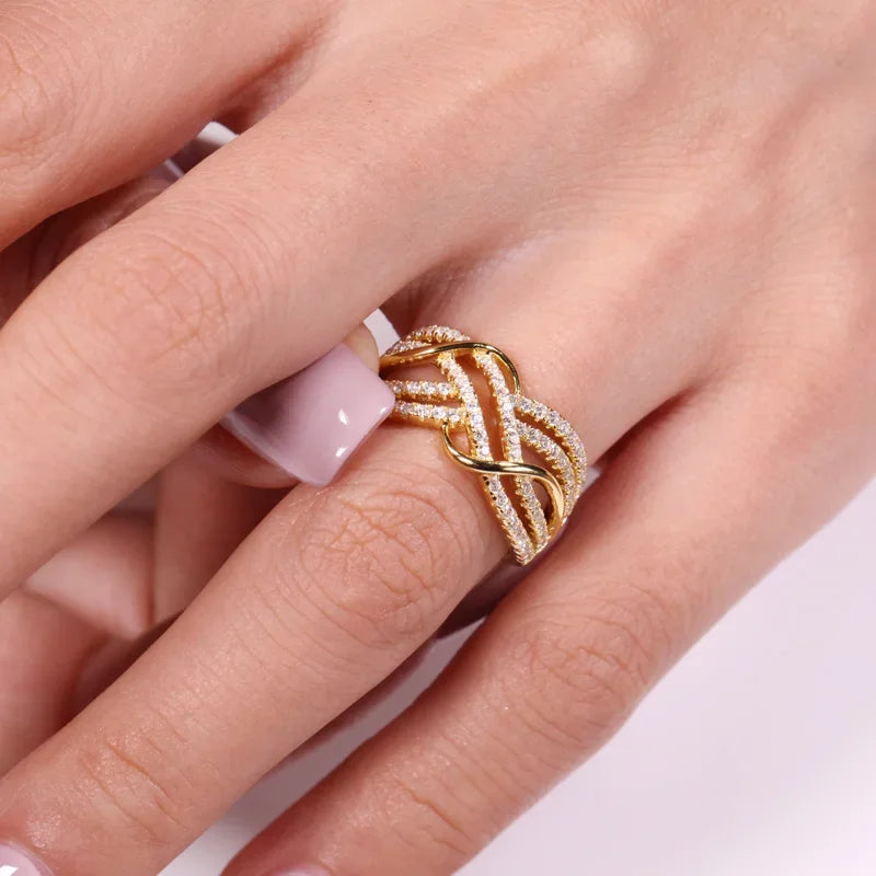 luckacco new multi cross design gold color women rings for wedding luxury paved cz exquisite female accessories fashion modern jewelry