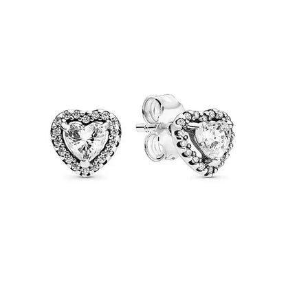 Luckacco New 925 sterling silver heart-shaped pink ring necklace earring set luxurious sparkling charm jewelry fashion wedding gift