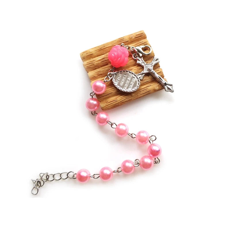 luckacco qigo imitatial pearl bracelets acrylic beads rose cross strand jewelry white pink