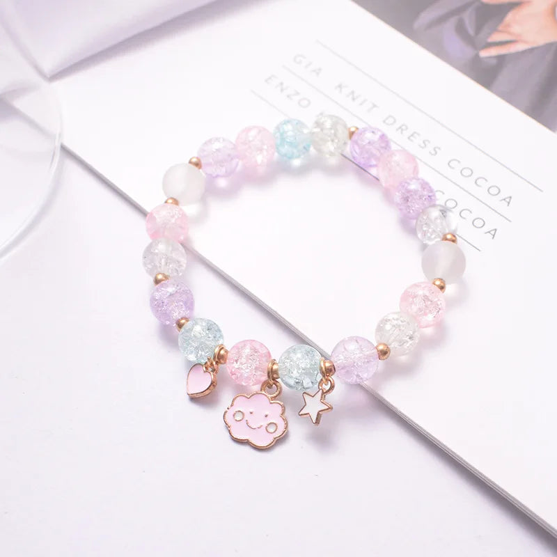 luckacco makersland sweet bead bracelet for children women cute flower pendant bracelets kids girls charm jewellery gifts