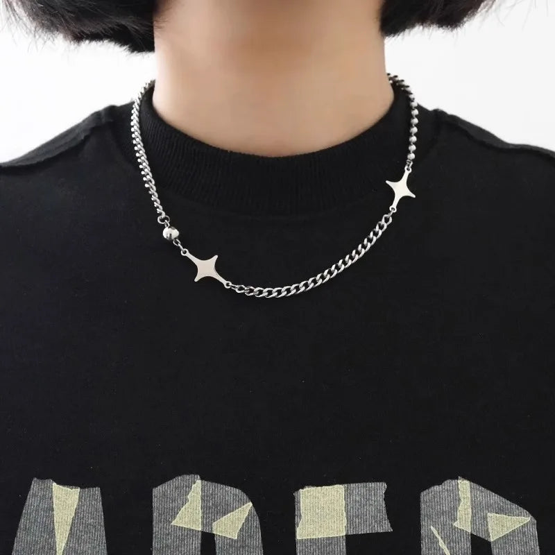 luckacco punk retro button star pendant necklace trendy delicate silver color unisex choker personalised luxury jewelry for women