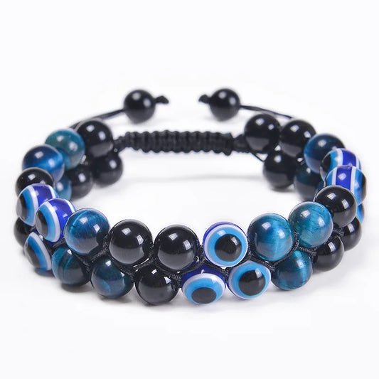 Luckacco Fashion Men Tiger Eye Natutal Stone Beaded Braided Bracelet Bangles Handmade Double Layer Lapis Lazuli Bracelets Hommes