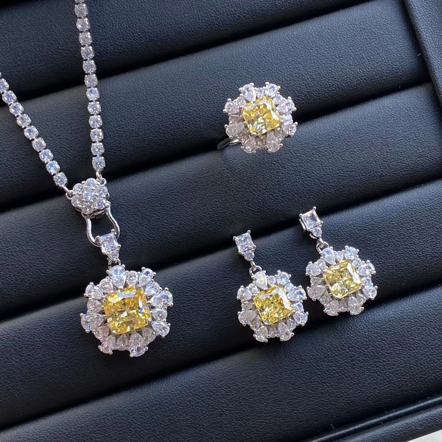 luckacco valuable lab jade diamond jewelry set 925 sterling silver engagement wedding rings earrings necklace for women bridal party gift