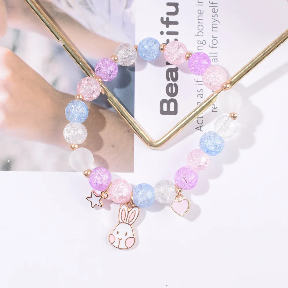 luckacco makersland sweet bead bracelet for children women cute flower pendant bracelets kids girls charm jewellery gifts