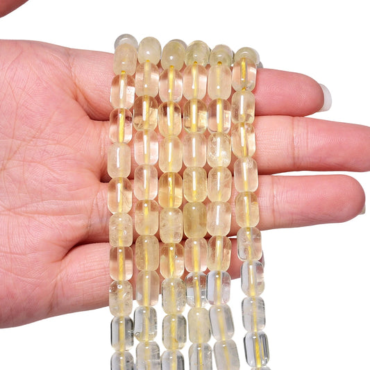 Luckacco 9x6MM Cylinder Lemon Quartz Natural Stone Loose Spacer Beads for Jewelry Making DIY Earrings Bracelet Charms Accessories