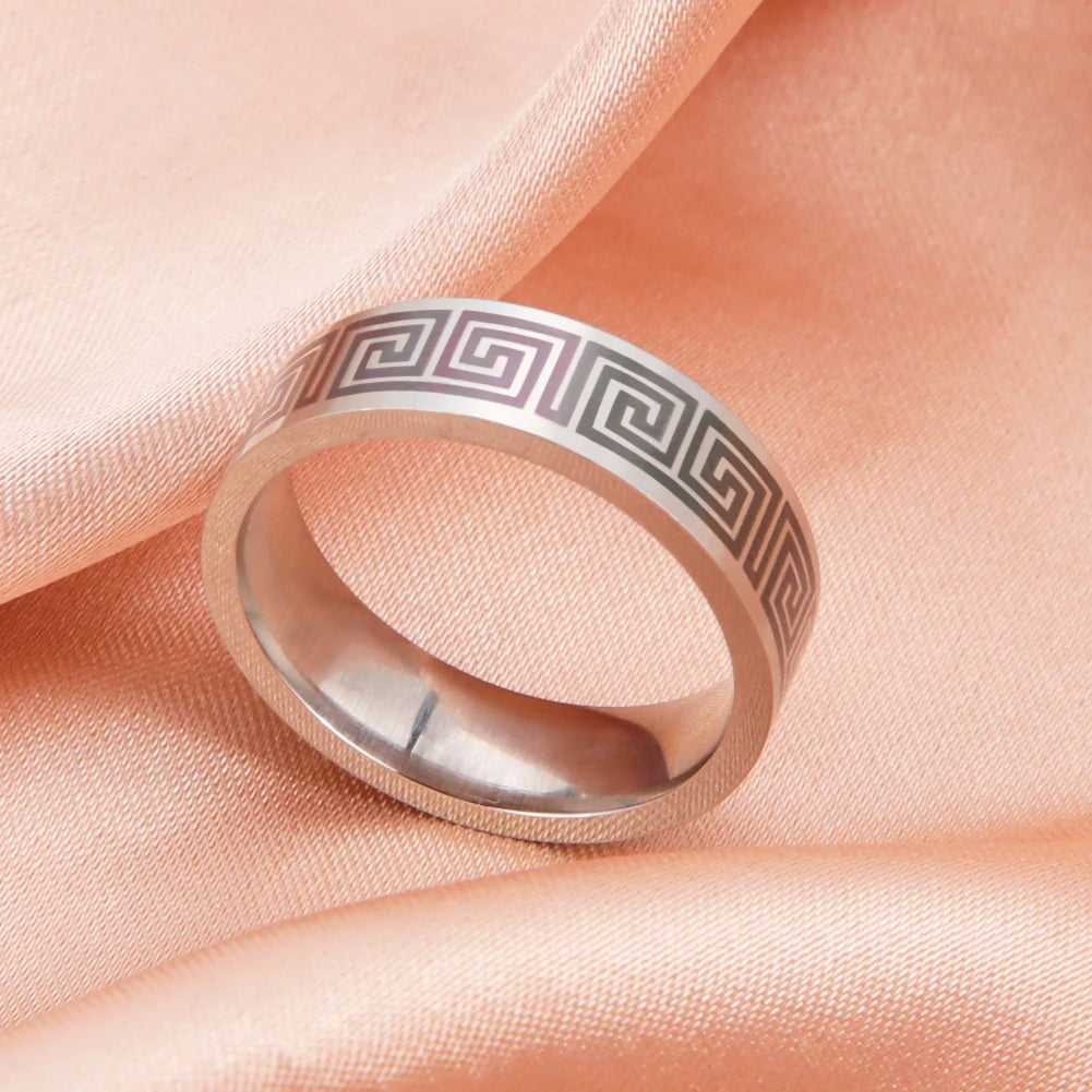 luckacco kkjoy stainless steel anneaux geometric pattern rings for women men jewelry wide anillos birthday party textured travel gifts