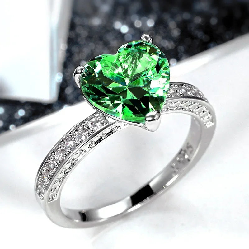 luckacco romantic pink heart shaped ring for female cubic zirconia bridal wedding party  with minimalist fashion jewelry accessories