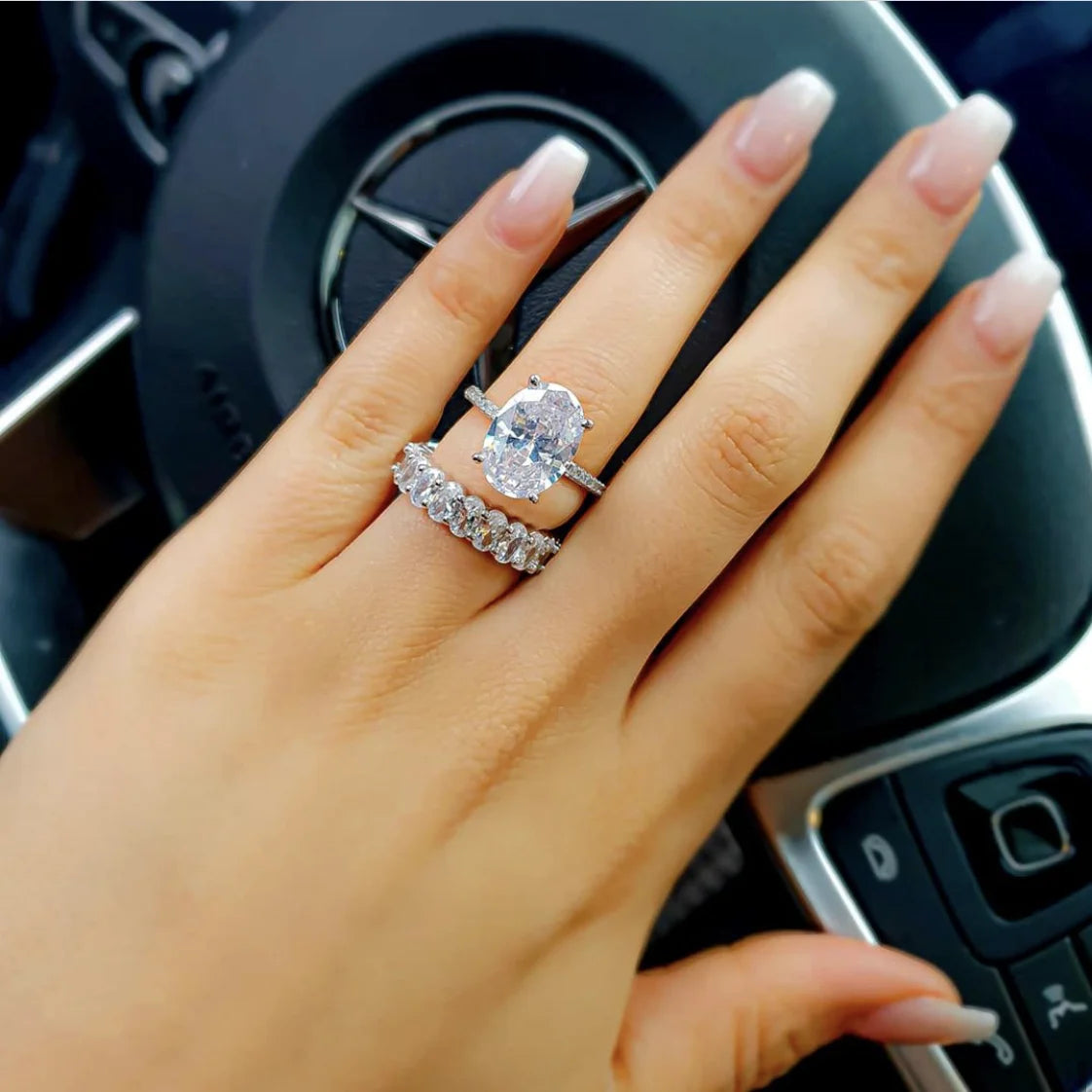 luckacco luxury 925 sterling silver oval square simulated diamond rings finger for cocktail engagement wedding women jewelry