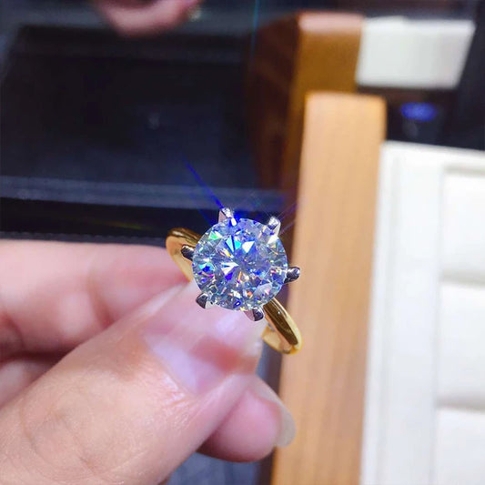 Luckacco Fashion 3ct Diamond Ring Solitaire Woman 925 Sterling Silver Yellow Gold Moissanite Ring Engagement Wedding Jewelry