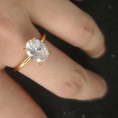 Luckacco Exquisite Gold Silver Color Rings for Women Oval Dazzling Zircon Jewelry Bride Wedding Anniversary Gift for Wife&Girlfriend