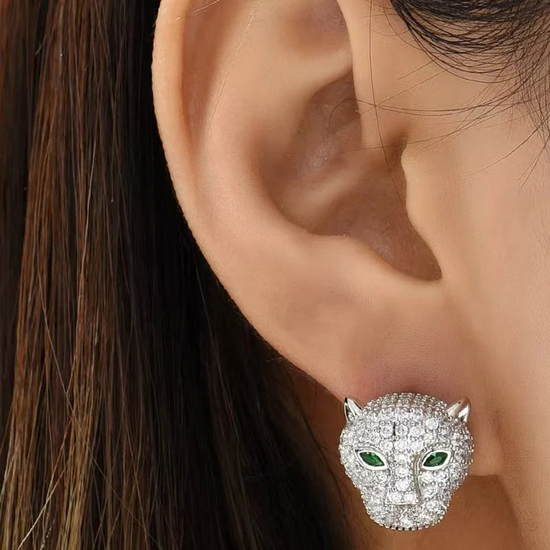 luckacco korea new design fashion jewelry exquisite copper set zircon colorful animal leopard earrings luxury women's gala party earrings