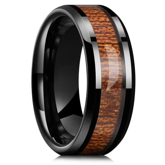 Luckacco Fashion 8mm Silver Color Stainless Steel Rings for Men Double Groove Meteorite Inlay Dome Men Finger Ring Wedding Band Jewelry