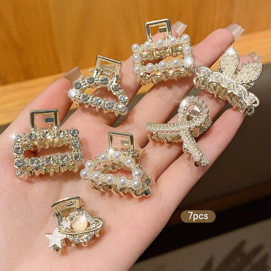 Luckacco 10 alloy rhinestone hair clips, fashionable small grab hair accessories