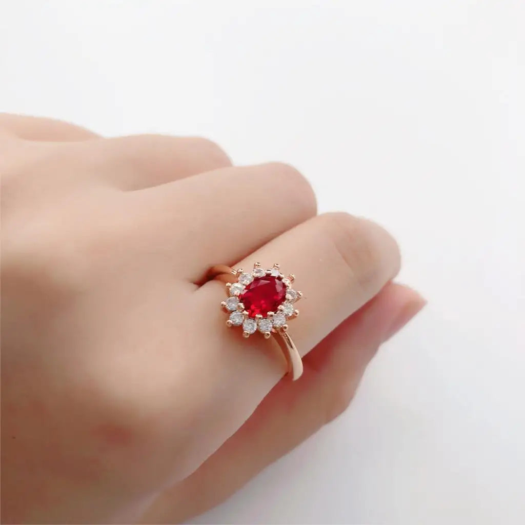 luckacco classic red crystal wedding rings for women bridal beautiful rose gold color zirconia engagement ring fashion jewelry r187