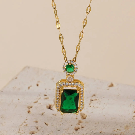 Luckacco Vintage Emerald Sets Unique Design Light Luxury Temperament Earrings  Pendant Necklace Rings Three-Piece Sets Trend Jewerly Set