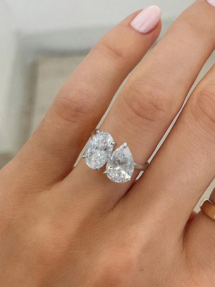 luckacco 925 sterling silver simple classic zircon pear shaped oval ring for women engagement wedding luxury high quality fine jewelry