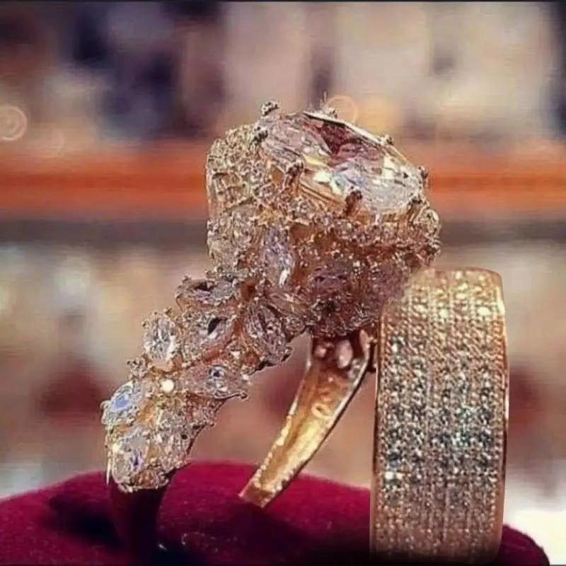 luckacco fashion luxury princess ring set cubic zircon bridal marriage elegant rings for women couple wedding jewelry accessories