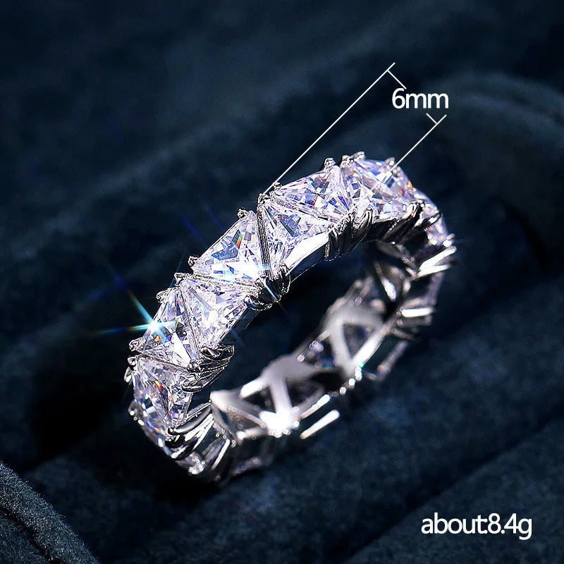 luckacco luxurious 925 sterling silver ring, triangular zircon ring with aaa zircon crystal, engagement jewelry gift for women