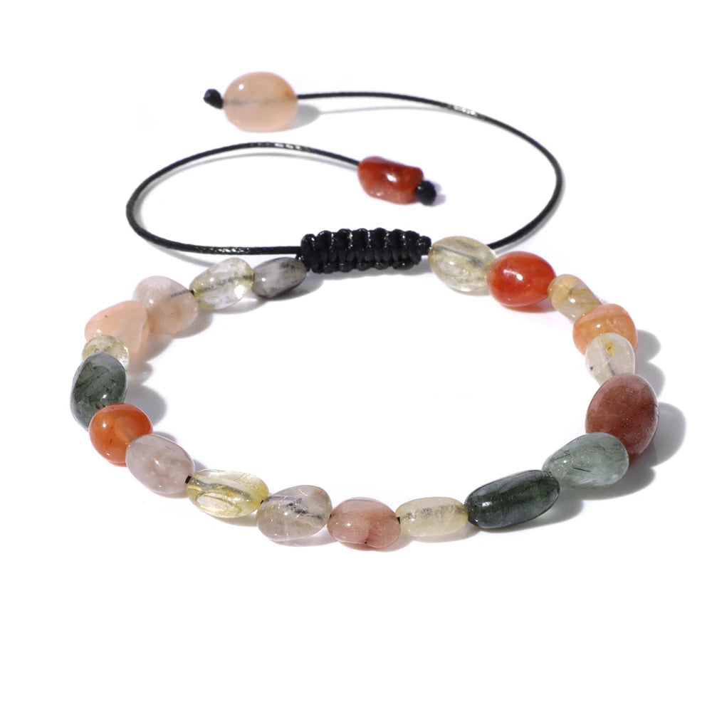 luckacco natural crystal gravel stone bracelets for women healing irregular amethysts lapis lazuli rose quartzs chain bracelet jewelry