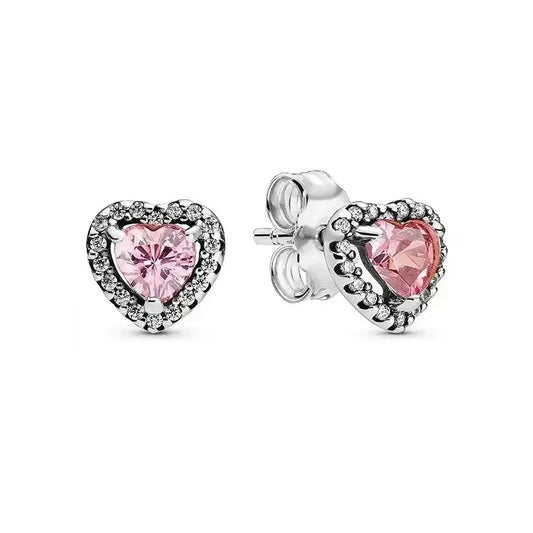 Luckacco New 925 sterling silver heart-shaped pink ring necklace earring set luxurious sparkling charm jewelry fashion wedding gift