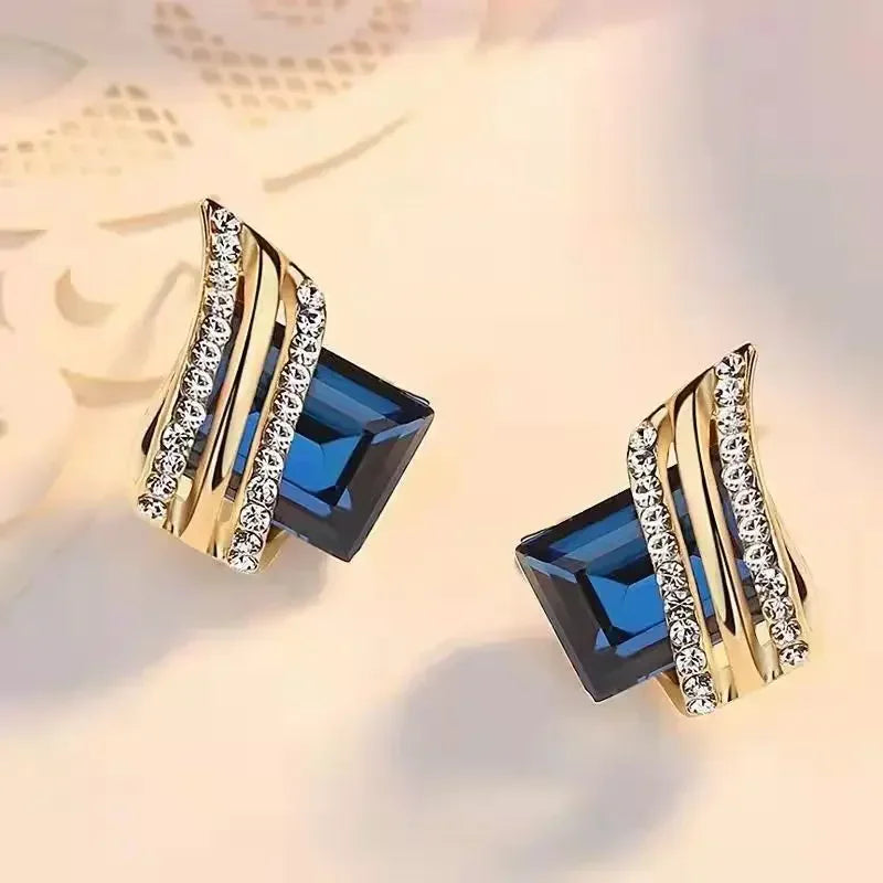 luckacco fashion gold-plated zircon earrings crystal earrings engagement earrings for women princess jewelry birthday anniversary gifts