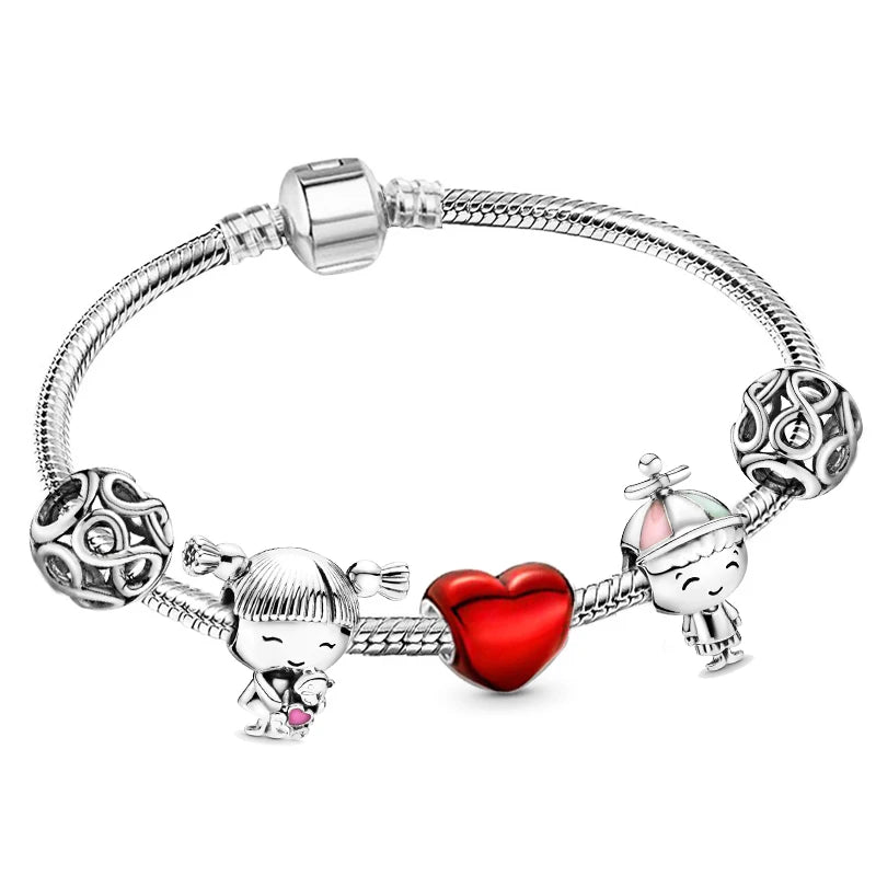 luckacco romantic style jewelry charm bracelets with family love beads bracelet for women couples pulseras jewelry gift special offer
