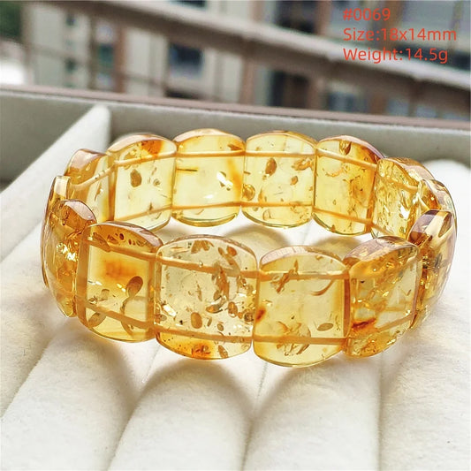 Luckacco Natural Piebald Amber Bracelet Rectangle Beads Blood Red Yellow Flower Amber Women Men Healing Stretch Jewelry AAAAA