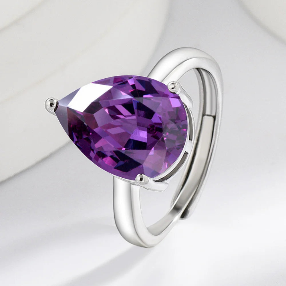 luckacco 925 sterling silver jewelry set inlaid with simulated amethyst zircon, teardrop necklace earrings ring women's elegant jewelry