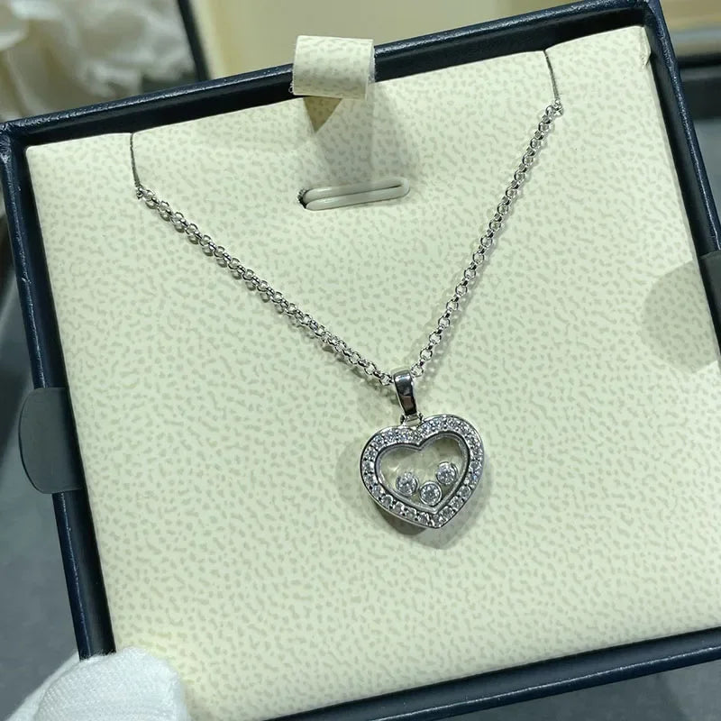 luckacco high quality happy move stone zircon love heart pendant necklace sets for women fashion jewelry party gift