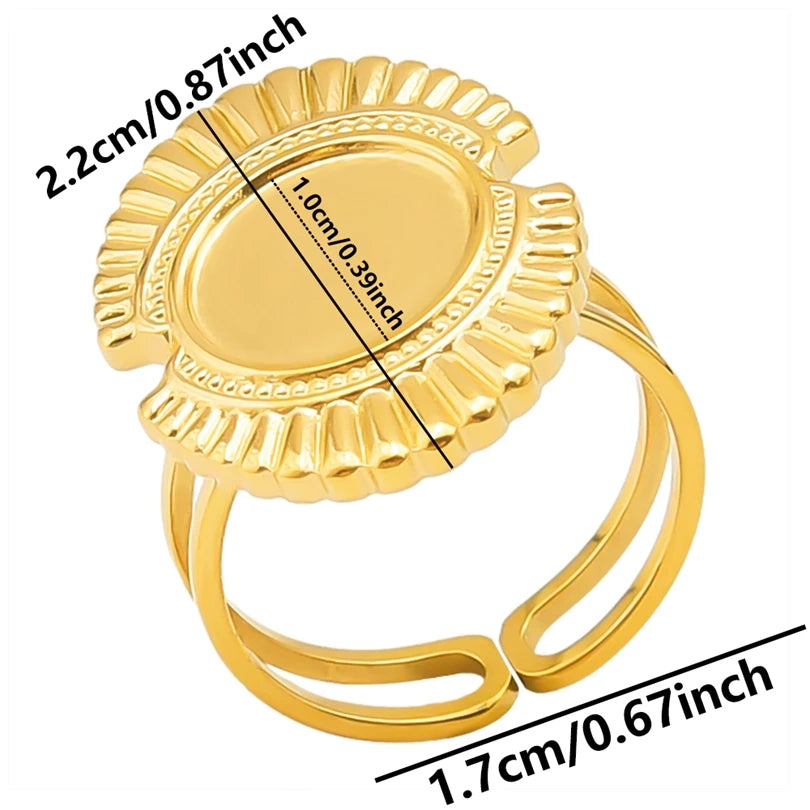 luckacco oval square leaf heart sun base open adjustable ring diy rhinestone oil drop stainless steel rings for women men jewelry bagues
