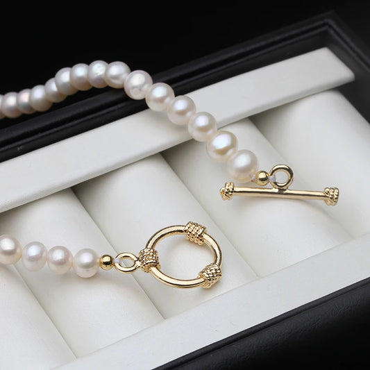 Luckacco Women's Necklace White Natural Freshwater Round Long Pearl Necklace Bride Weddings Gift Pearl Sweater Chains