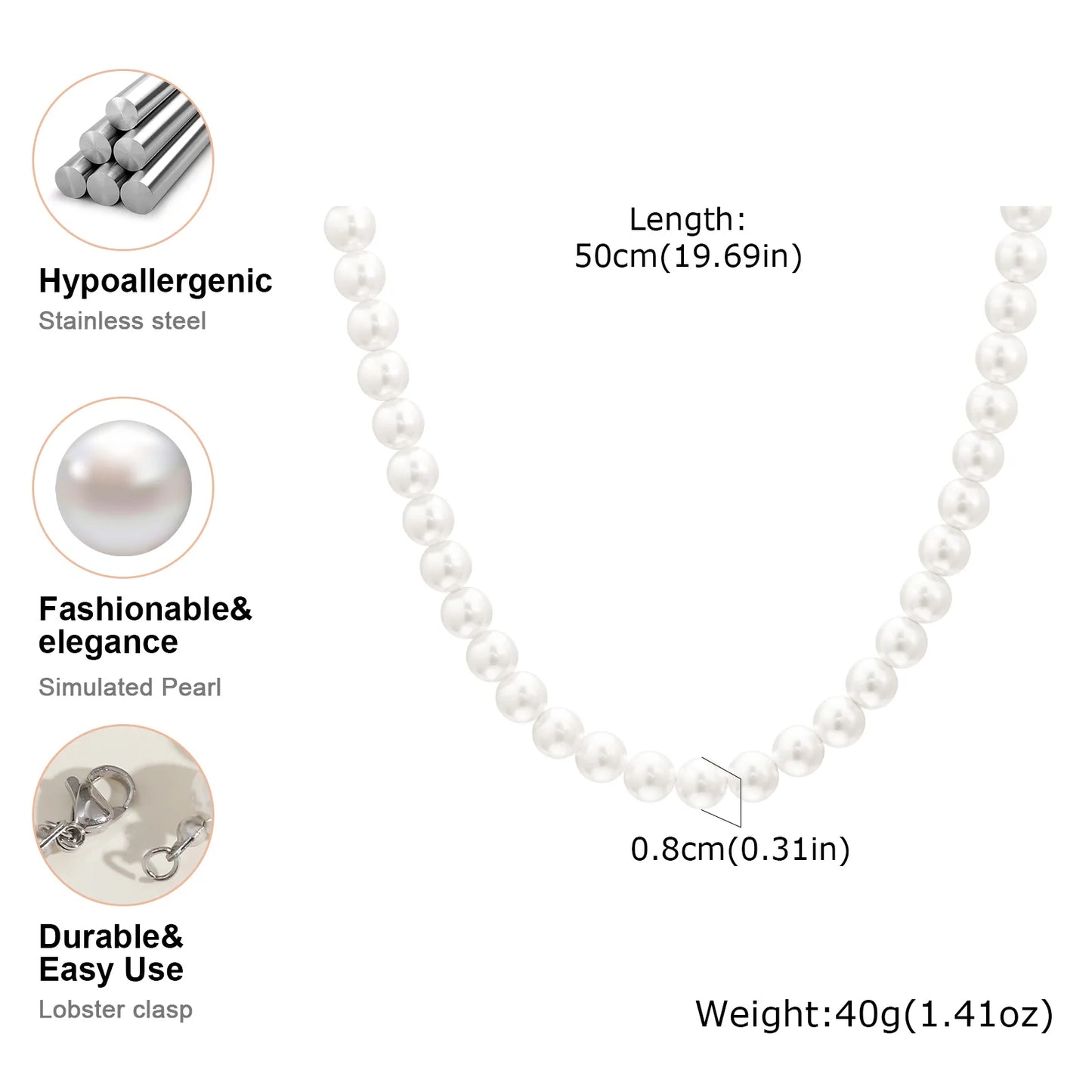 luckacco light luxury imitation pearl necklace for women, waterproof stainless steel necklaces,mother's day gift jewelry