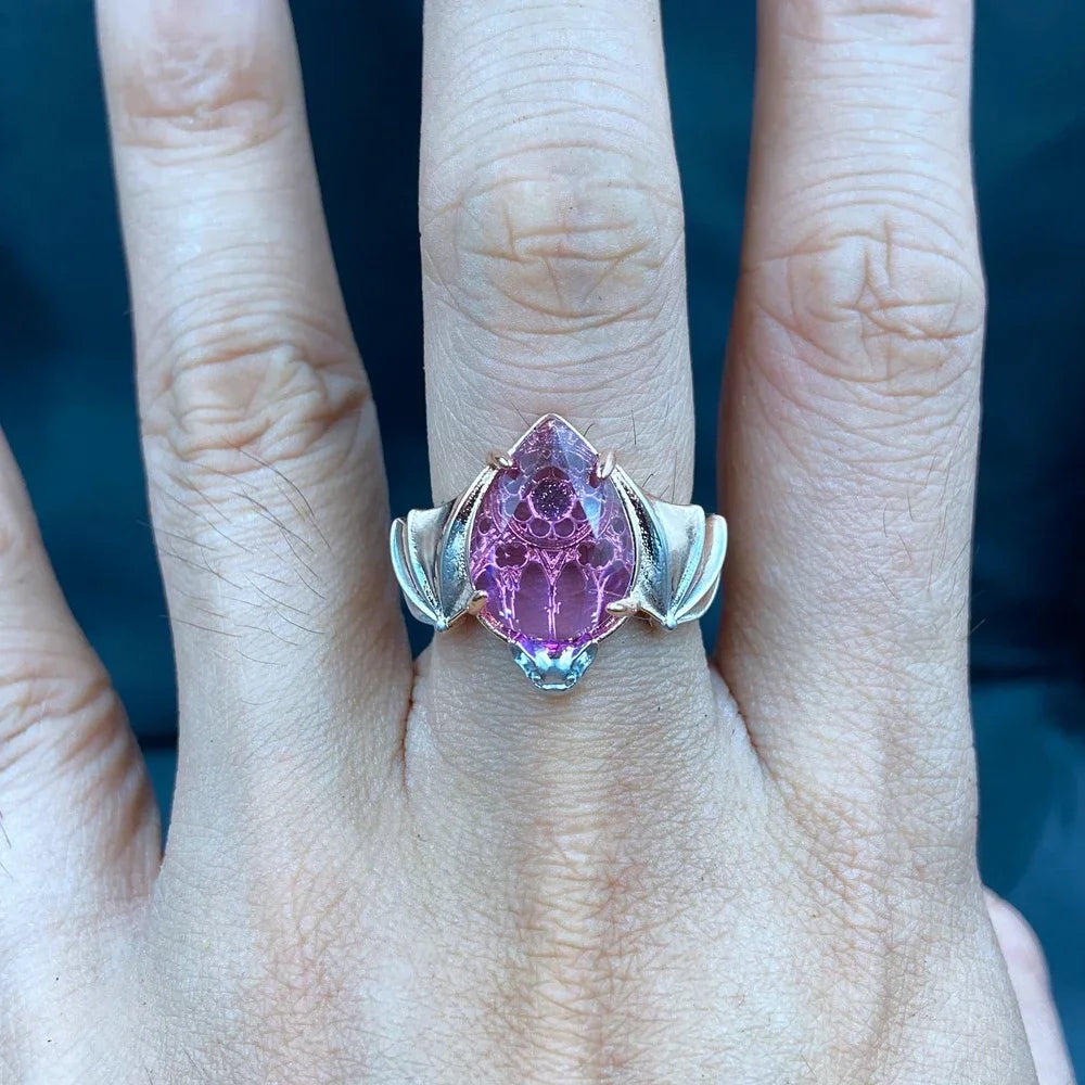 luckacco кольцо женское new trendy gothic vintage bat finger rings inlaid water drop shape zircon rings for women fashion party jewelry