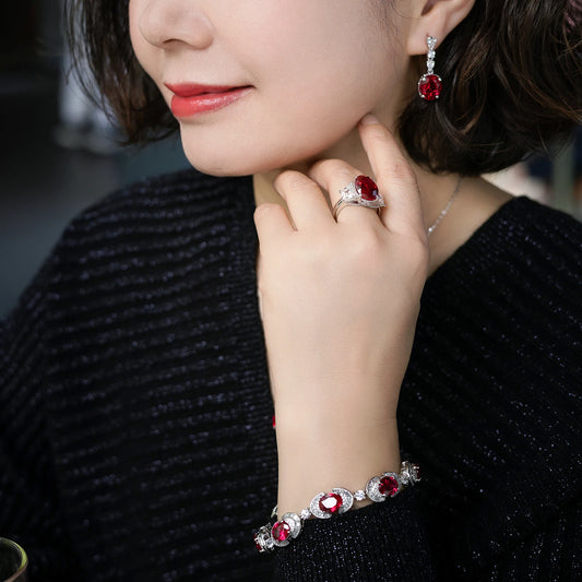 Luckacco Women's Ruby Ring for Women 925 Sterling Silver Plated Gold Infinity Wedding Engagement Anniversary Ring Girlfriend Size 5-9