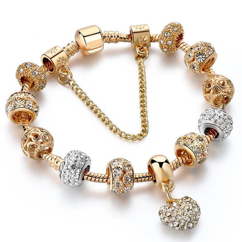 luckacco togory 2024 authentic gold color bees dangles charm bracelet white crystal beads fine bracelet for women kids birthday gifts