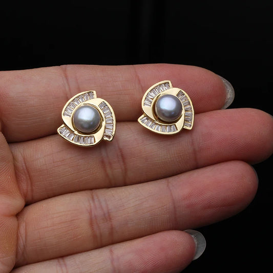 Luckacco Real Natural Freshwater Pearl Necklace Earrings Set Woman,Luxury Pearl Pearl Stud Earrings Set Jewelry Wife Birthday Gift White