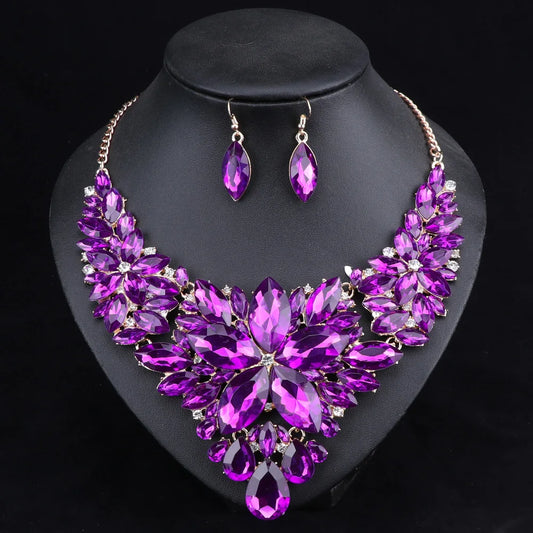 Luckacco Fashion Crystal Jewelry Sets Bridal Necklace Earrings Sets Wedding Party Jewelery Dress Jewellery Decoration Accessories