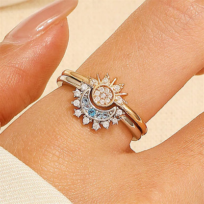 Luckacco Sun and Moon Adjustable Couple Open Ring New Style Stackable Jewelry Gift Fashion Accessories