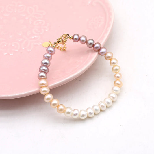 Luckacco 100% Natural Freshwater Pearl Bracelets Elastic Rope Melon Seed Buckle White Purple for Women Charm Jewelry Bracelet Gift
