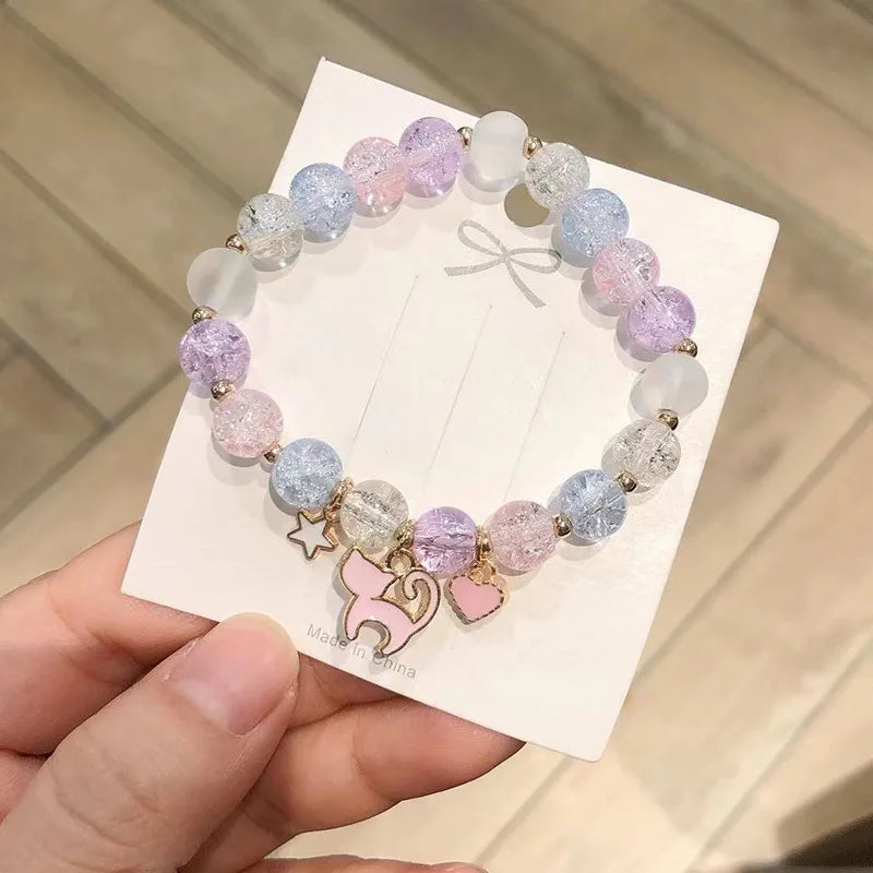 luckacco makersland sweet bead bracelet for children women cute flower pendant bracelets kids girls charm jewellery gifts