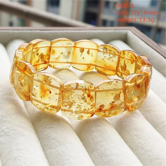 Luckacco Natural Piebald Amber Bracelet Rectangle Beads Blood Red Yellow Flower Amber Women Men Healing Stretch Jewelry AAAAA