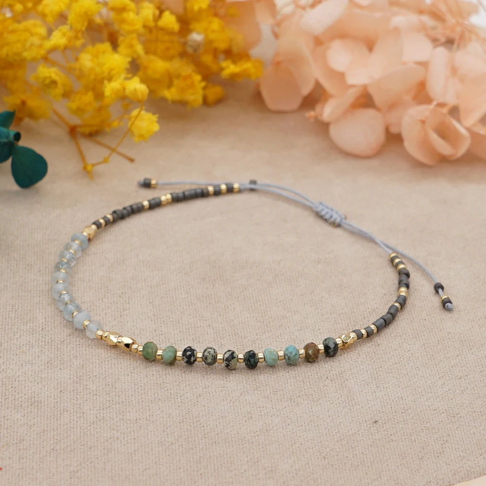 luckacco irregular crystal bracelet colorful beaded waterproof jewelry handmade gift for women teen girl adjustable rope chain bracelets